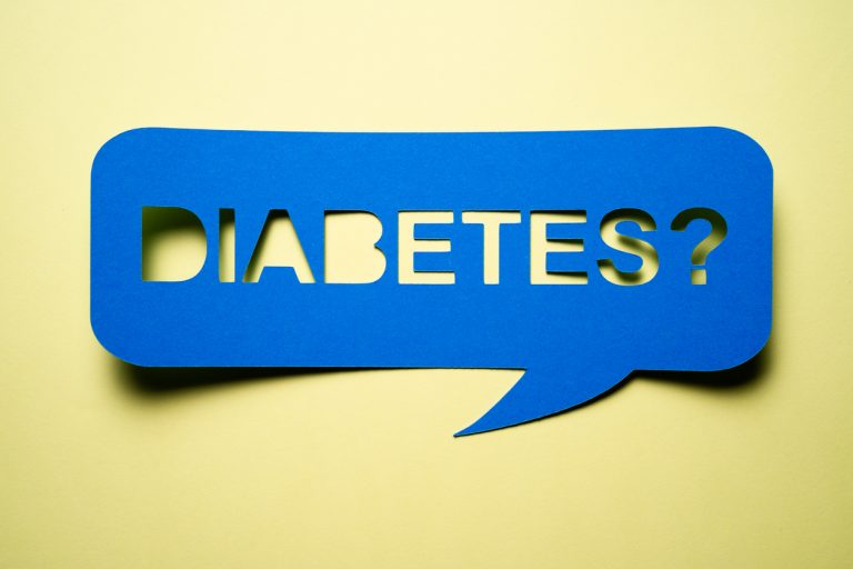 Blaues Schild auf gelbem Hintergrund mit dem Wort Diabetes