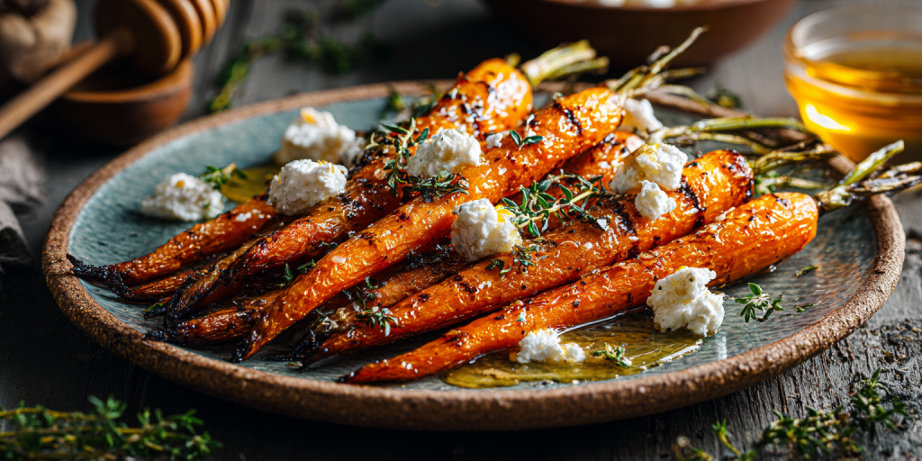 Gebackene Rüebli mit Ziegenkäse und Thymianhonig