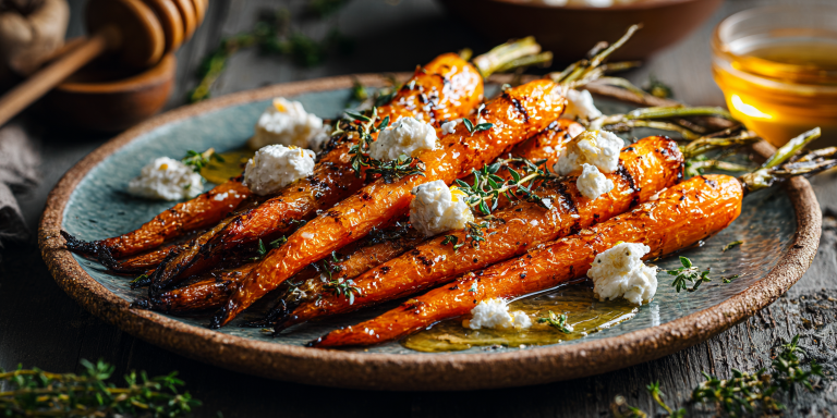 Gebackene Rüebli mit Ziegenkäse und Thymianhonig